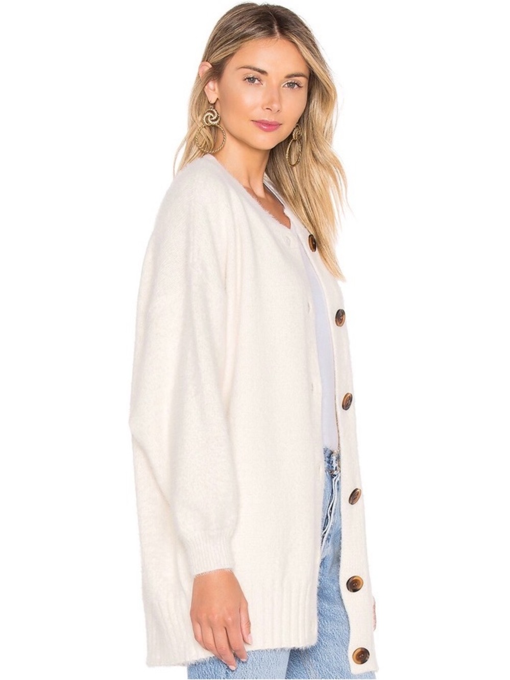 Lovers + Friends Ivory Button-Front Oversized Cardigan